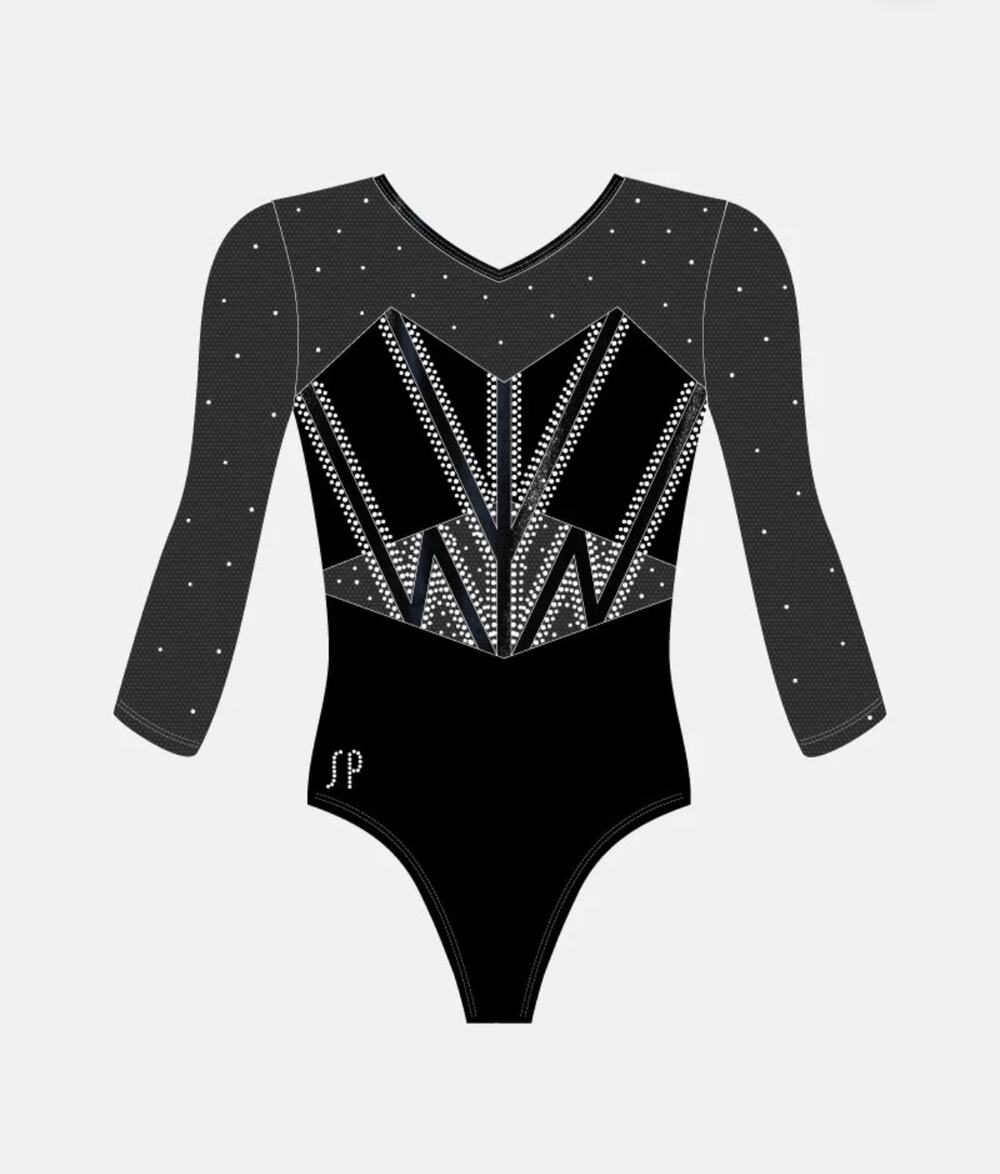 Sylvia P Black Rhinestone Mesh Competition Leotard Child 10